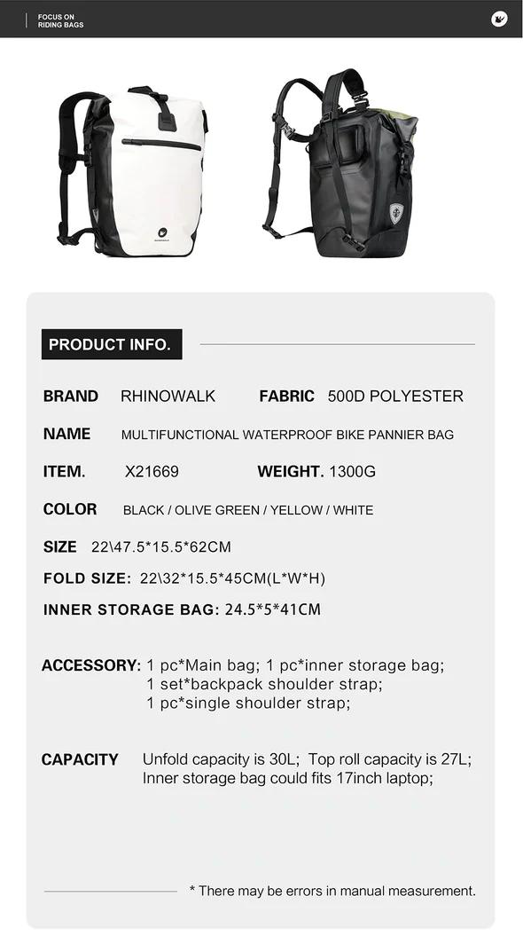 Rhinowalk 27L Waterproof Rear Rack Pannier Back Pack -X21669BK - Image 16