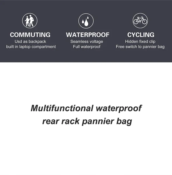 Rhinowalk 27L Waterproof Rear Rack Pannier Back Pack -X21669BK - Image 6